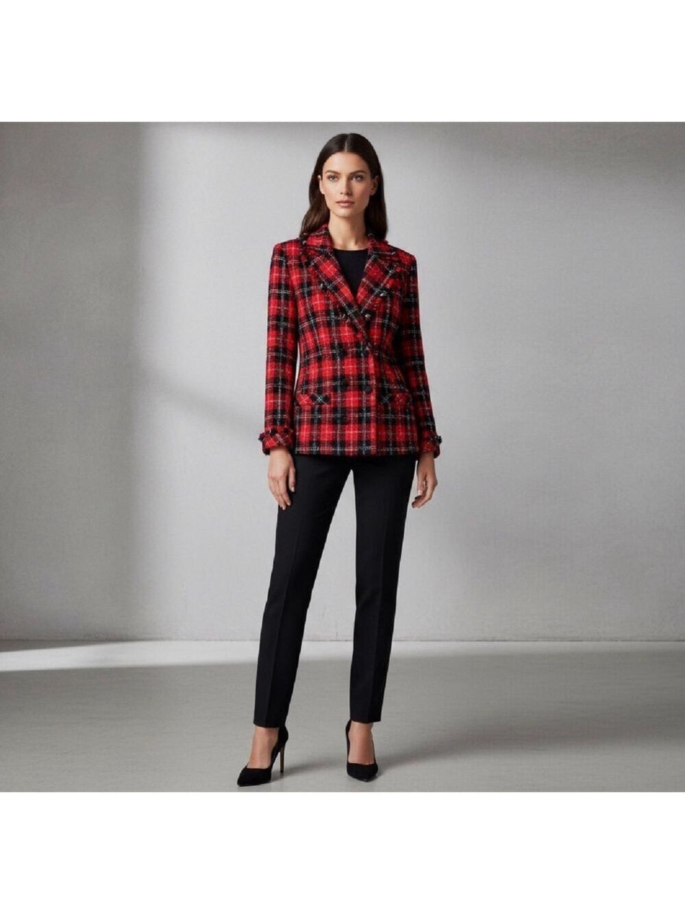 Karin Stevens Tartan Plaid Blazer Jacket Size 14